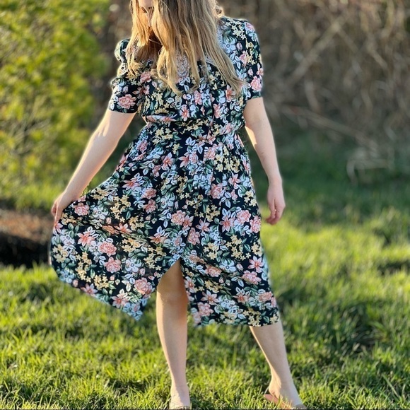 Karin Stevens Petites Vintage 80’s Floral Lace Embellished Midi Dress Size 12 - Picture 16 of 16